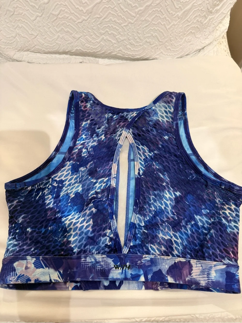 Peloton Blue Multi-Print High Neck Sports Bra